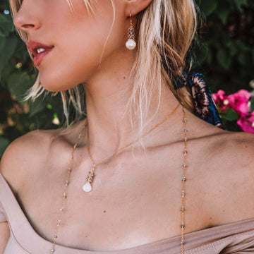 White Chalcedony with labradorite stones Gold Layering Jewelry Set