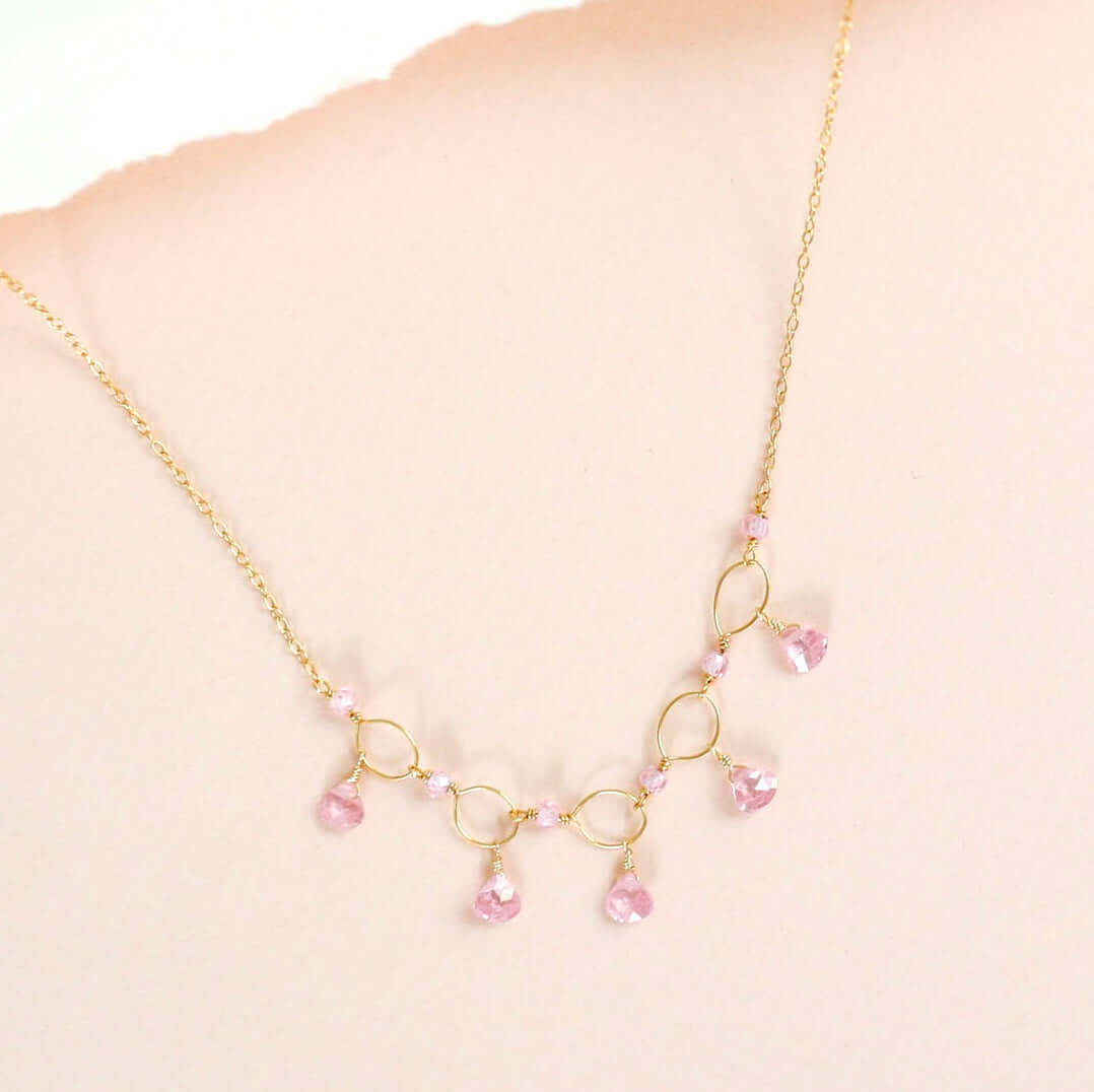 Rose Quartz Gold Gemstone Necklace