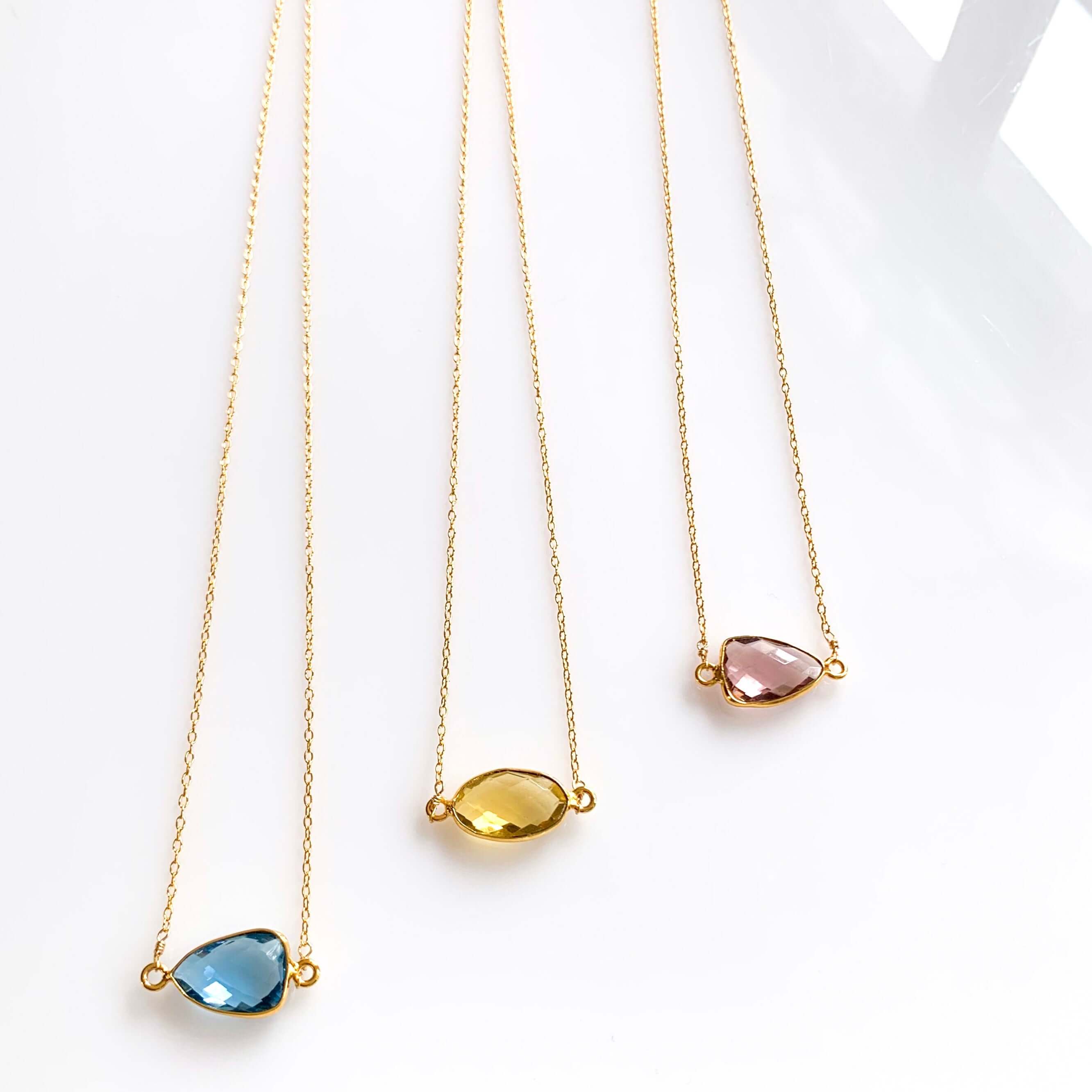 Minimalist Gold Necklaces with Bezel-Set Stones