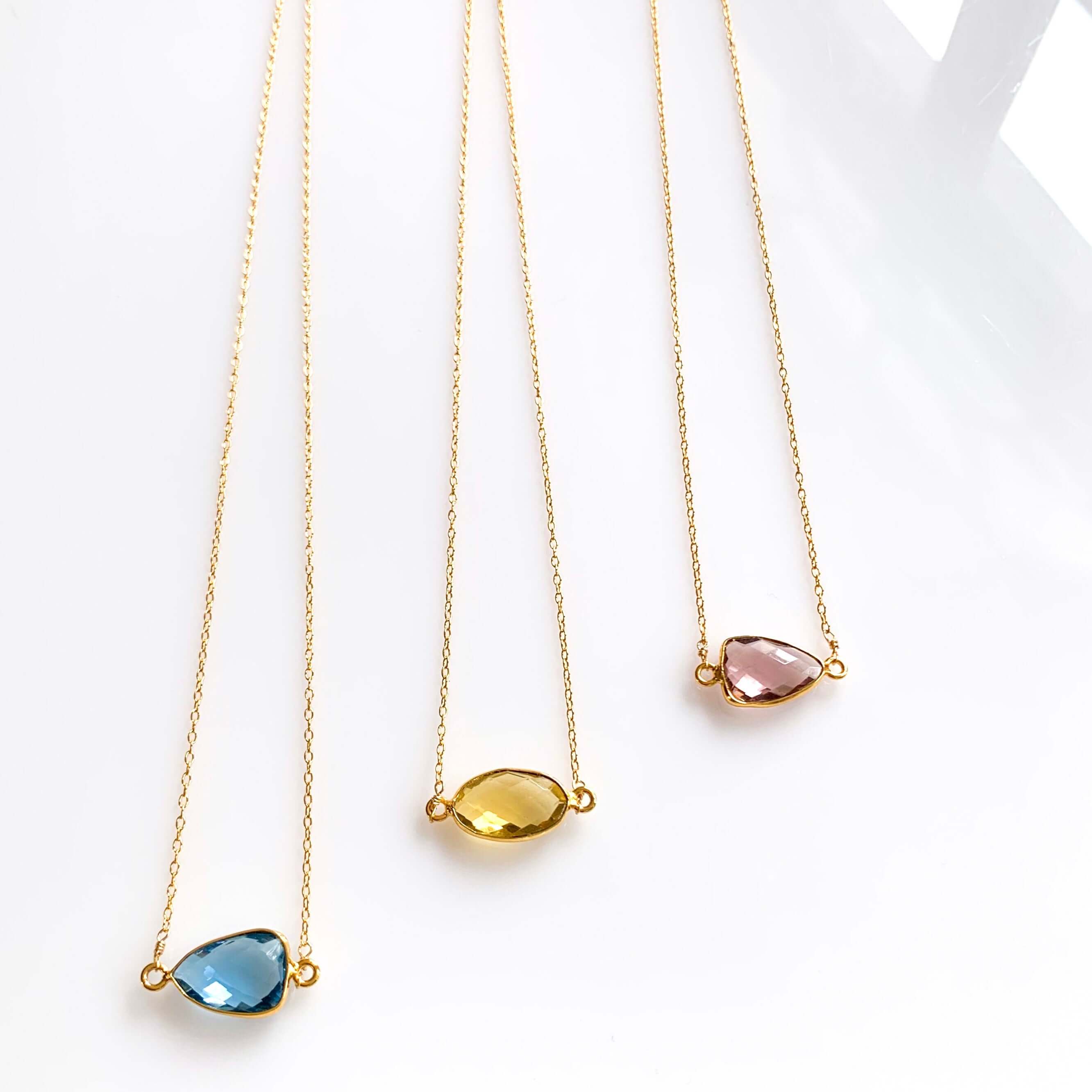 Minimalist Gold Necklaces with Bezel-Set Stones