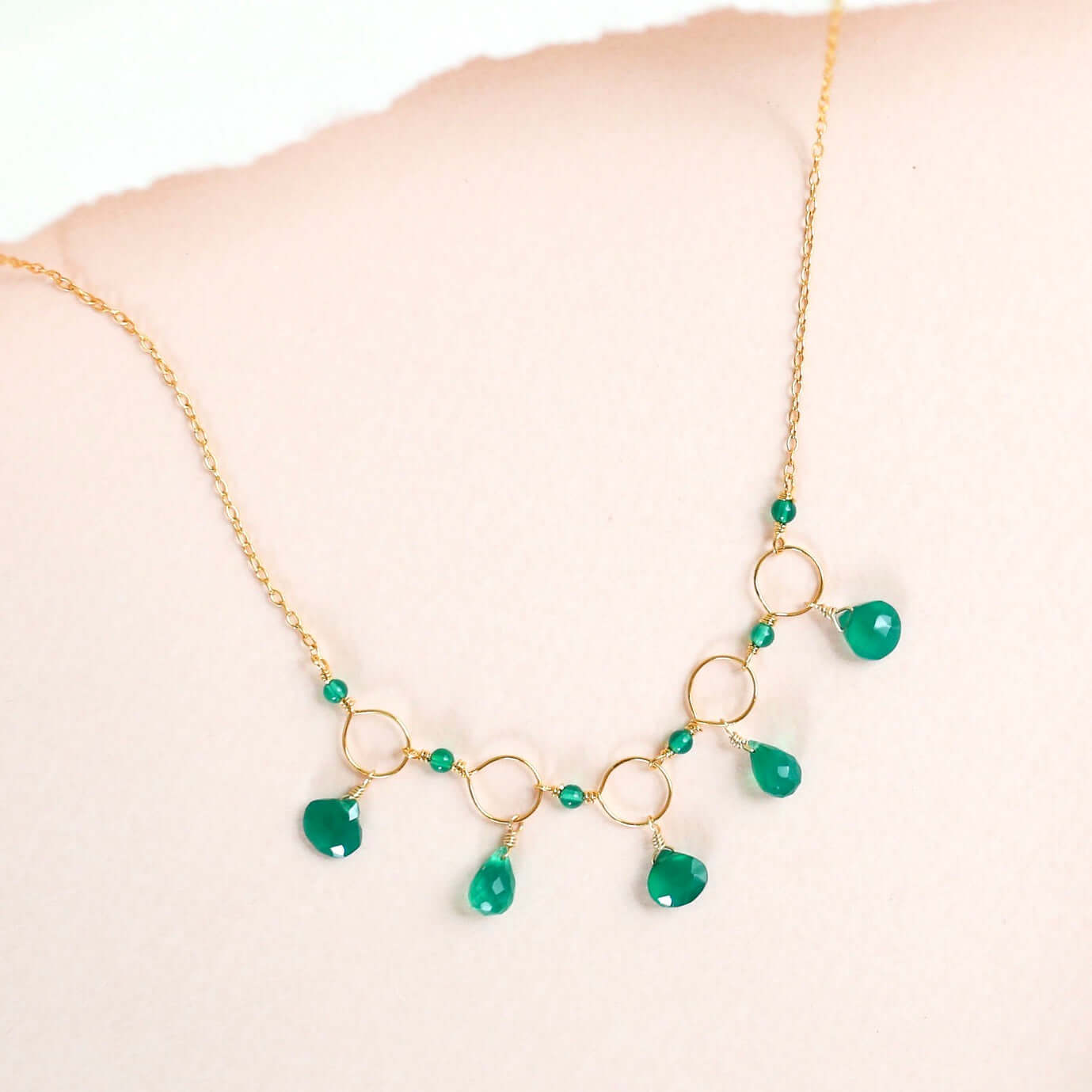Adjustable Green Onyx Gemstone Gold  Chain Necklace