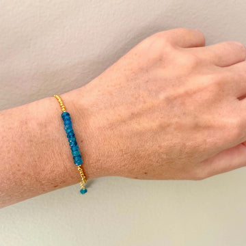  Neon Apatite stone bracelet with  golden pyrite accent beads, adjustable slider clasp, 14k gold plated over Italian silver chain
