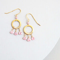 Boho Mini Dream Catcher Earrings with Authentic Rose Quartz Gemstones