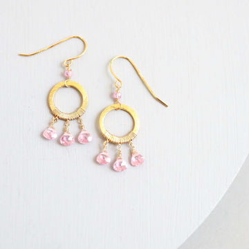 Boho Mini Dream Catcher Earrings with Authentic Rose Quartz Gemstones