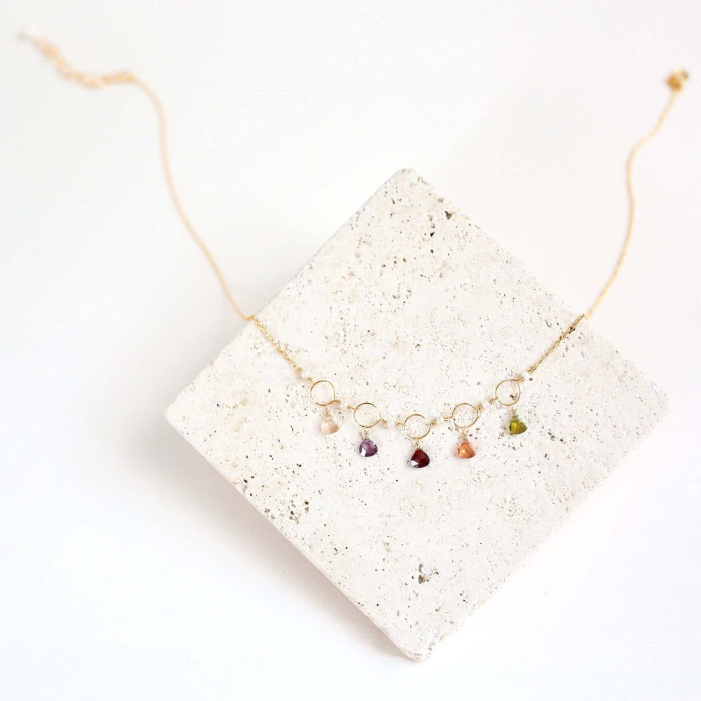 Colorful Rainbow Gemstone Gold Necklace