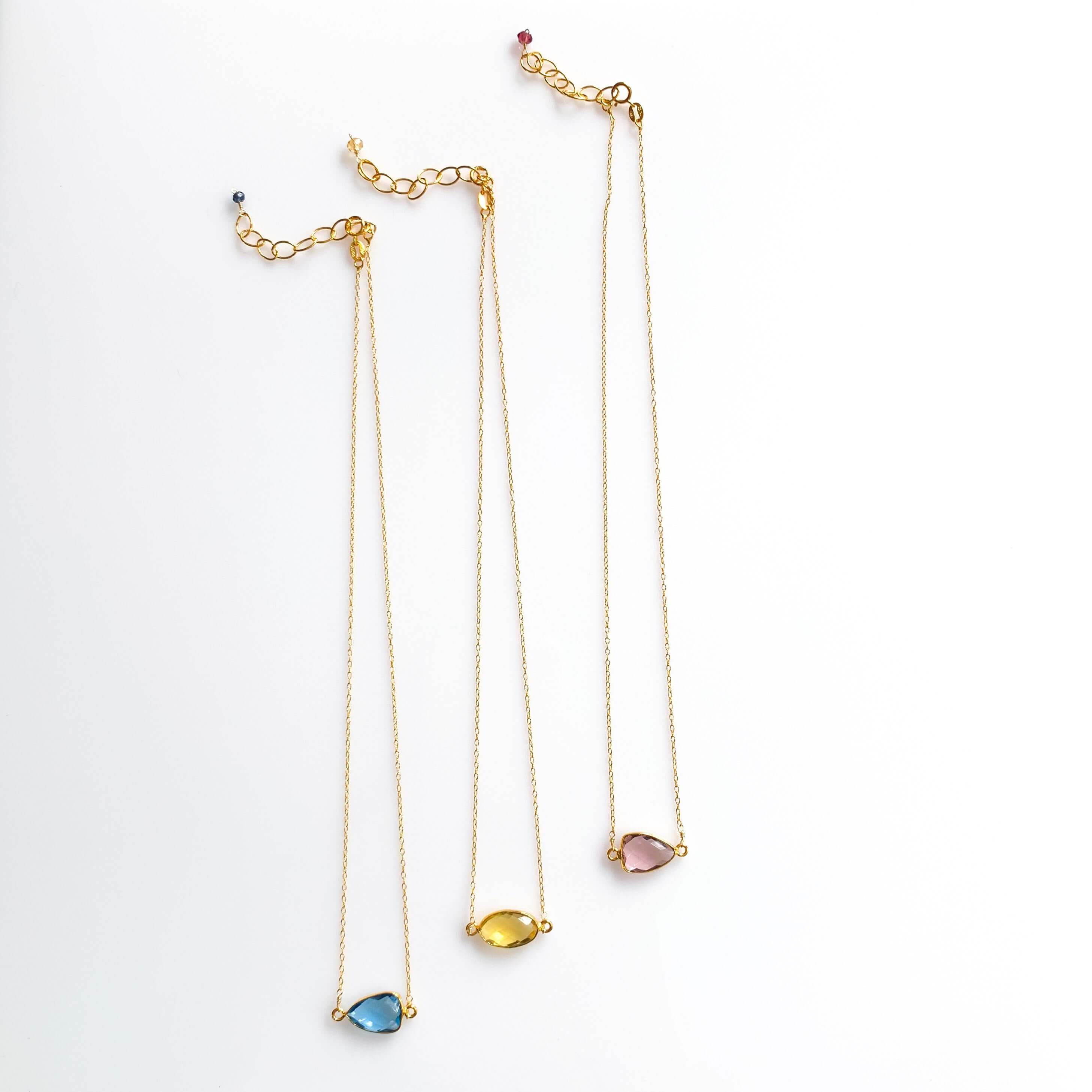 Colorful Bezel-Set Gemstones in a 14k Gold Necklace