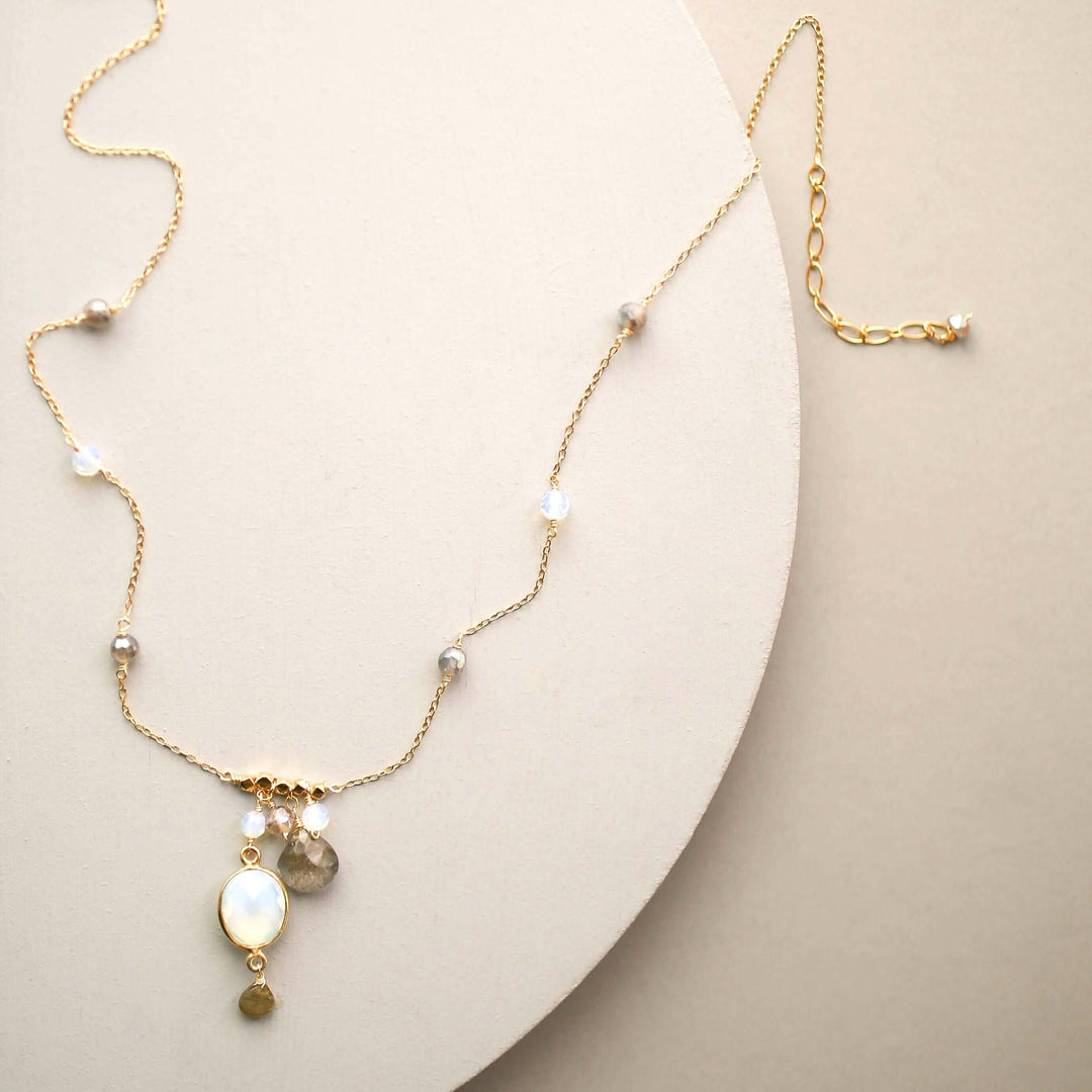 Opal Quartz Bezel Necklace | Gold Gemstone Necklace
