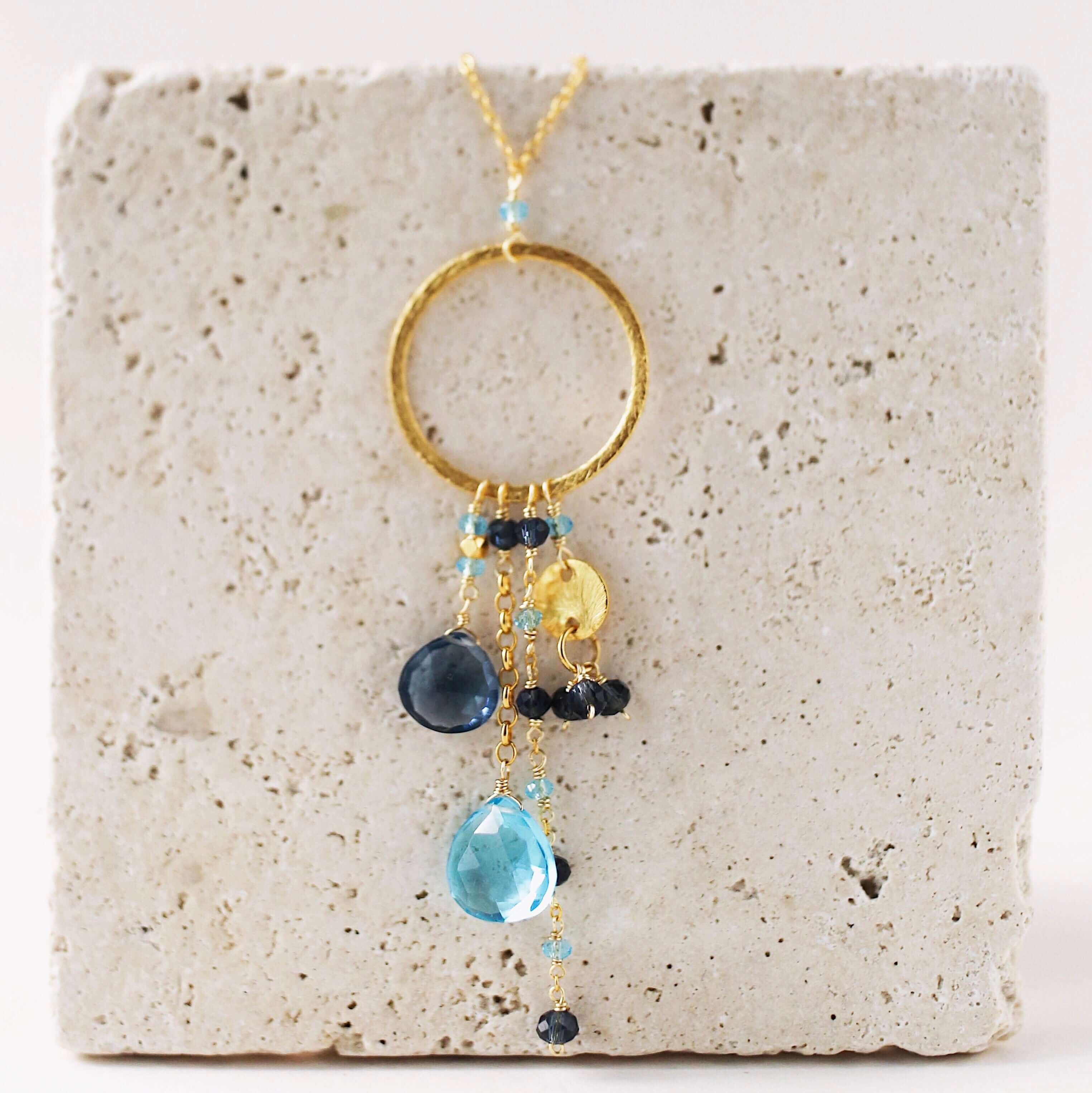 Blue Gemstone Gold Pendant Necklace