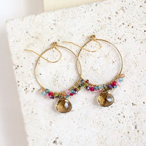 Unique hoop earrings with smoky quartz gemstones