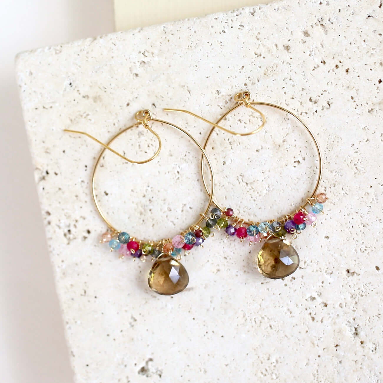 Unique hoop earrings with smoky quartz gemstones