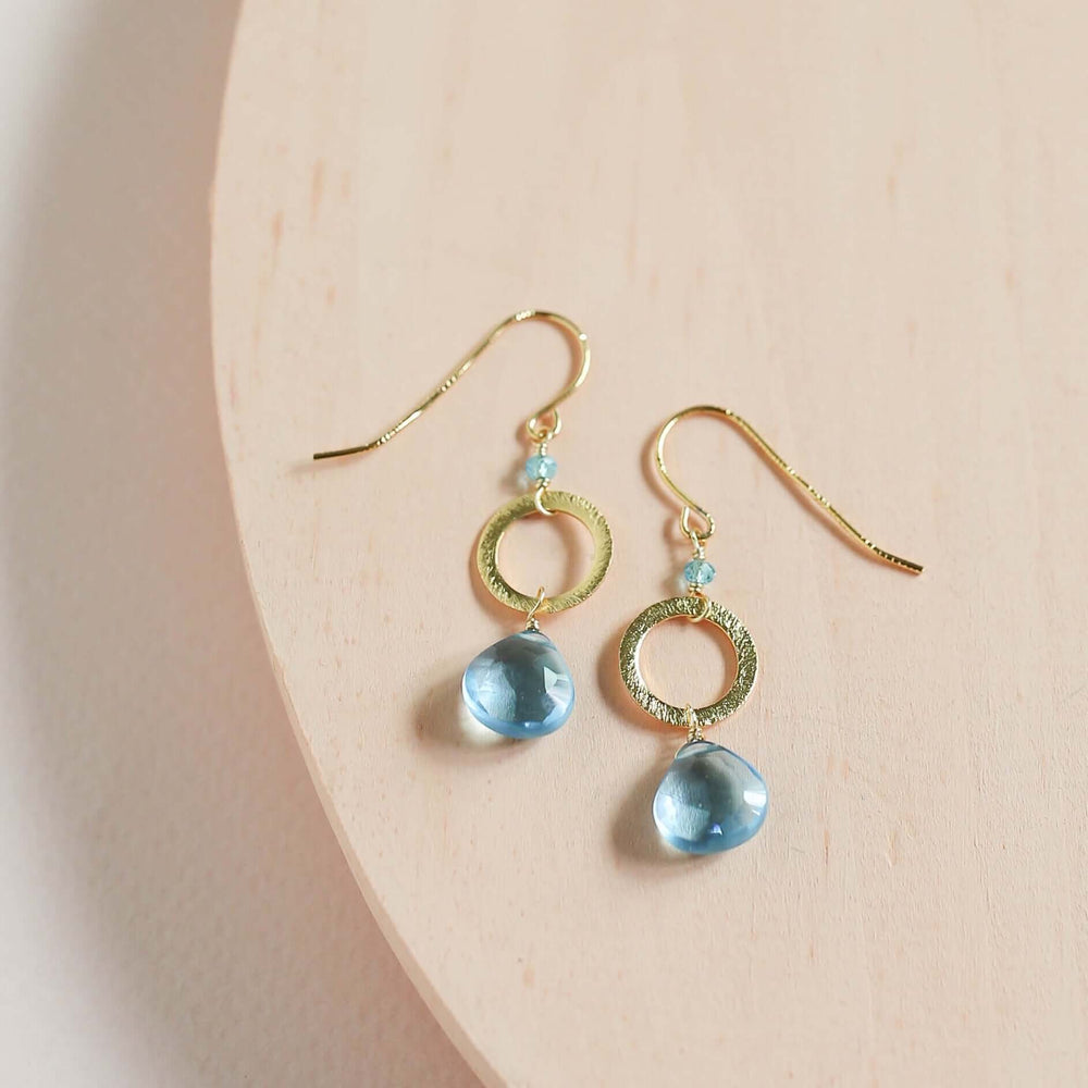 Aquamarine Quartz Gold Drop Earrings