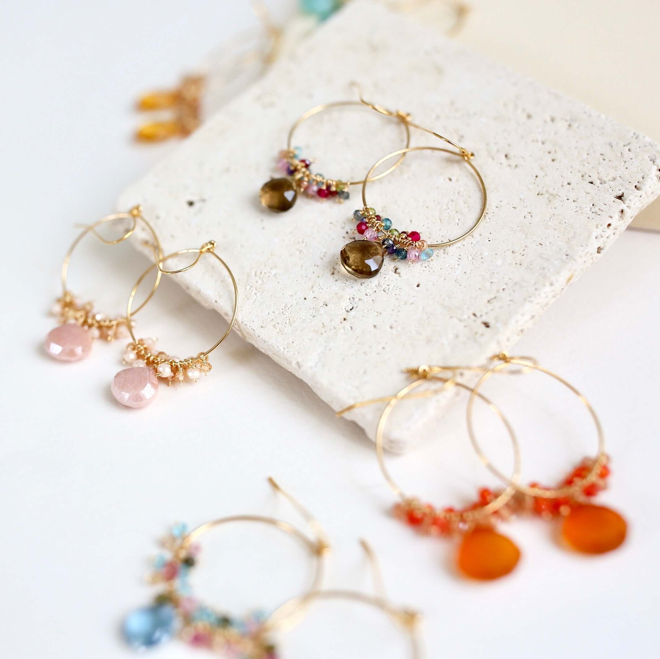 Colorful Hoop earrings with Unique  gemstones