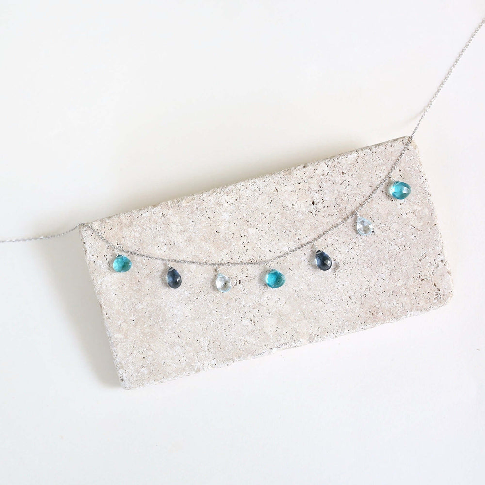 Delicate Aquamarine, Iolite, and Aqua Blue Quartz Silver Necklace