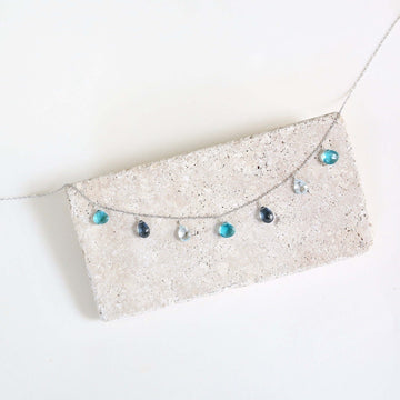 Delicate Aquamarine, Iolite, and Aqua Blue Quartz Silver Necklace