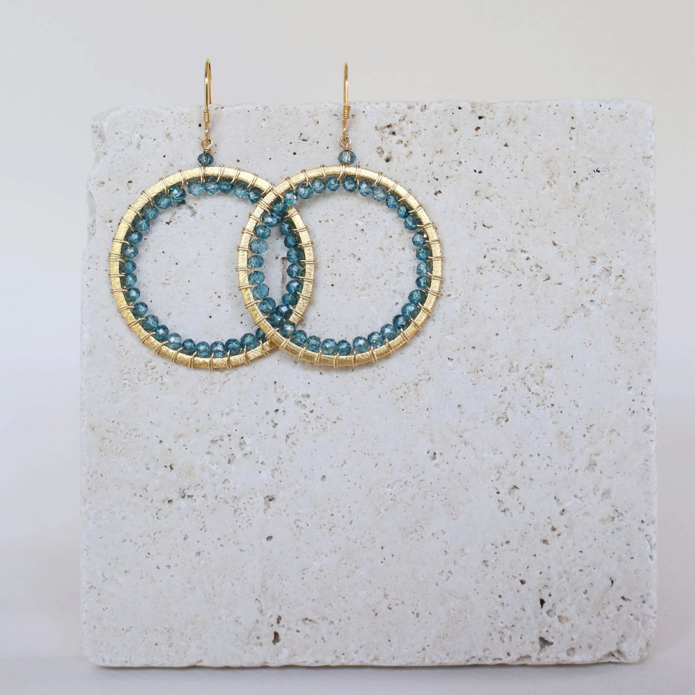 Tarnish-Resistant Gold Plating London Blue Quartz Gemstone Earrings