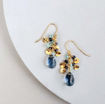 Lolite Gemstone with mini stones  and Gold Accents   Gold Drop Earrings