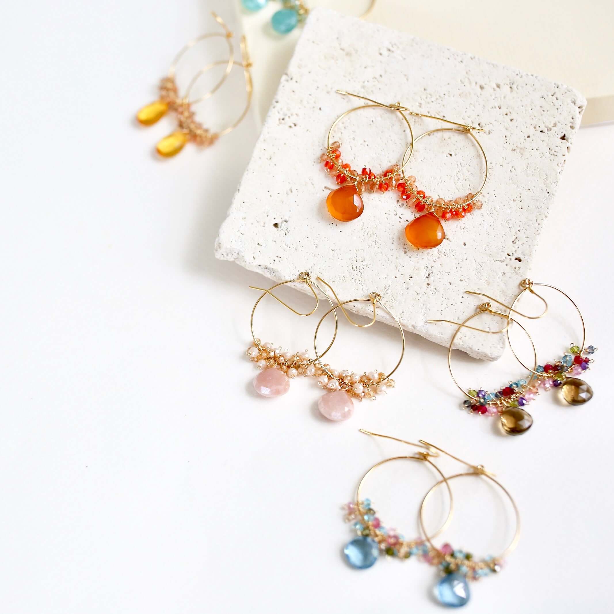 Colorful Gemstone Gold Hoop Earrings
