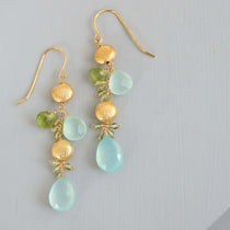 Aqua Blue Chalcedony Gold Gemstone Earrings