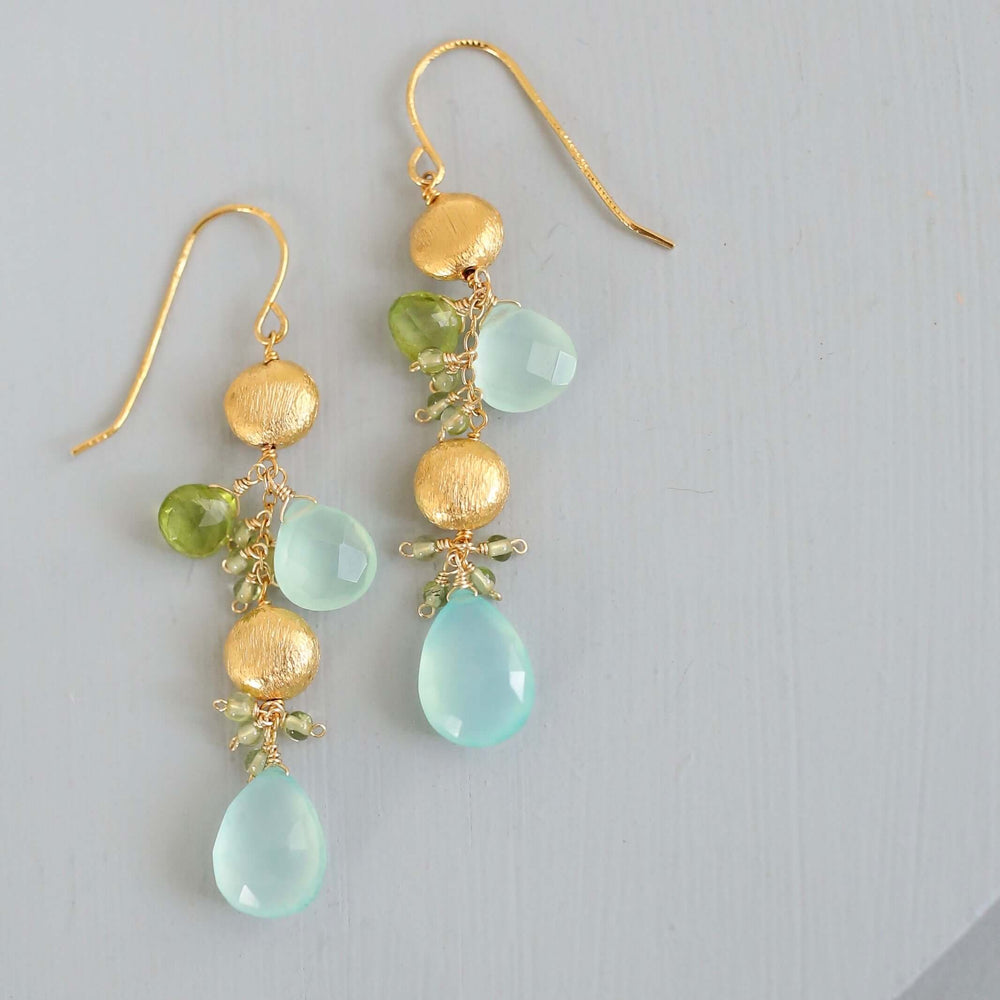 Aqua Blue Chalcedony Gold Gemstone Earrings