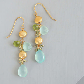 Aqua Blue Chalcedony Gold Gemstone Earrings