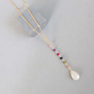 White Chalcedony gemstone Yoga pendant with  multi-color accent stones Necklace