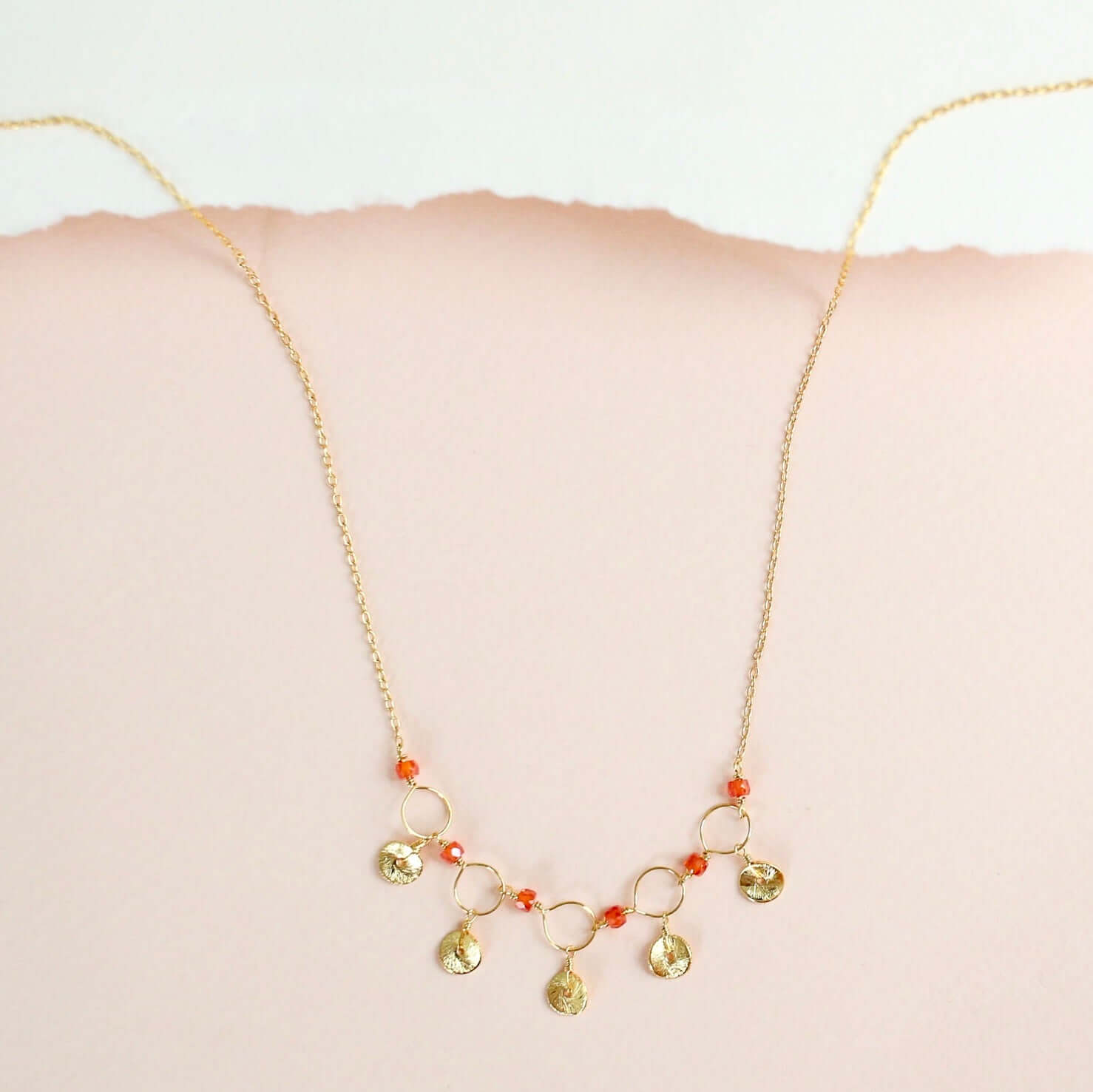  Handmade gemstone  chain with Orange Chalcedony gemstones Gold Necklace 