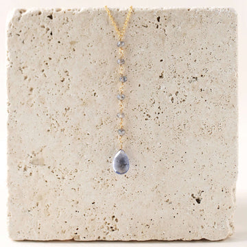 Tanzanite quartz gemstone Yoga Pendant  partnered with labradorite accent stones Gold Necklace 