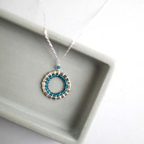 Rhodium Plated London Blue Quartz Mini Mason Circle Pendants Necklace