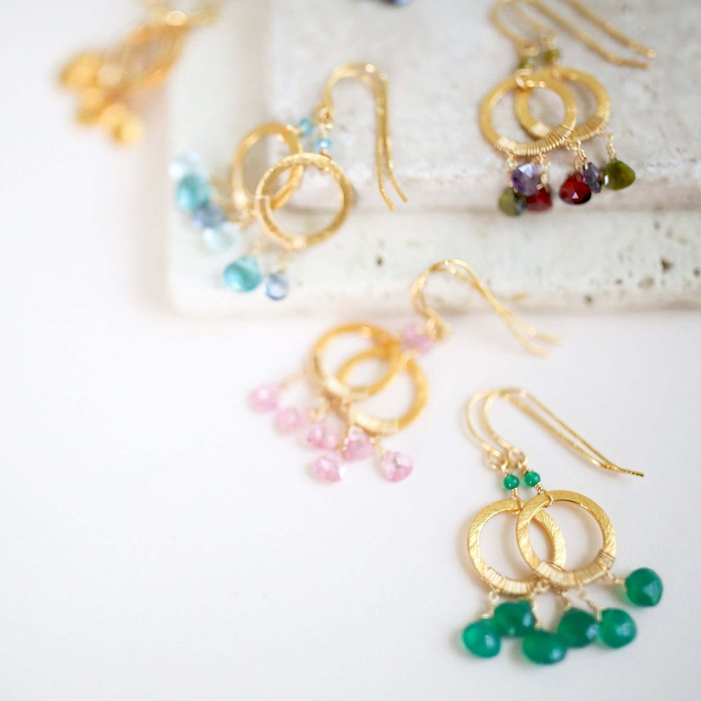 Boho Mini Dream Catcher Earrings with Colorful Authentic Gemstones