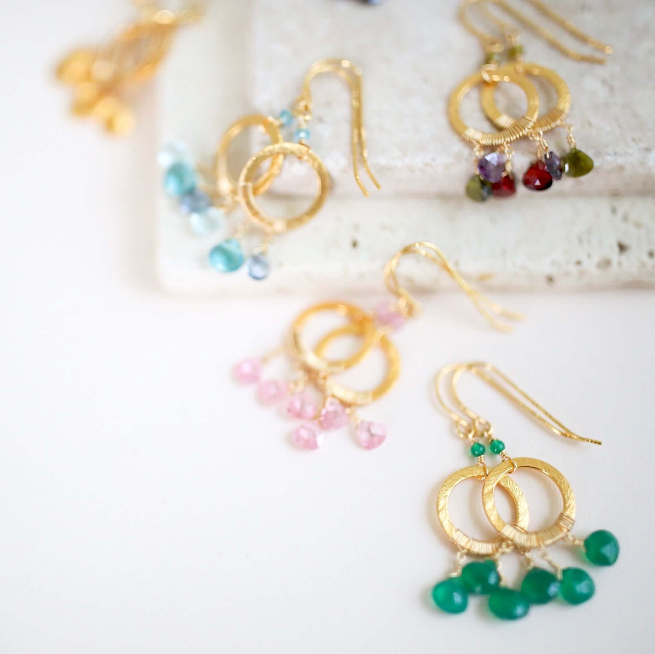 Boho Mini Dream Catcher Earrings with Colorful Authentic Gemstones