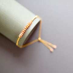 Adjustable Slider Bracelet with Authentic Pink Coral stones 