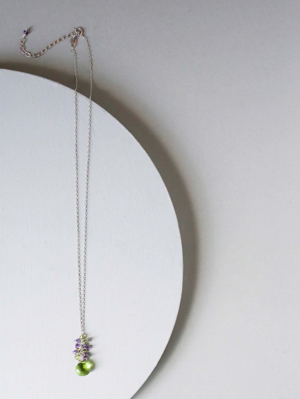 Gorgeous Raindrop Necklace  with  Peridot Quartz Gemstone paired with Amethyst gemstones accent 