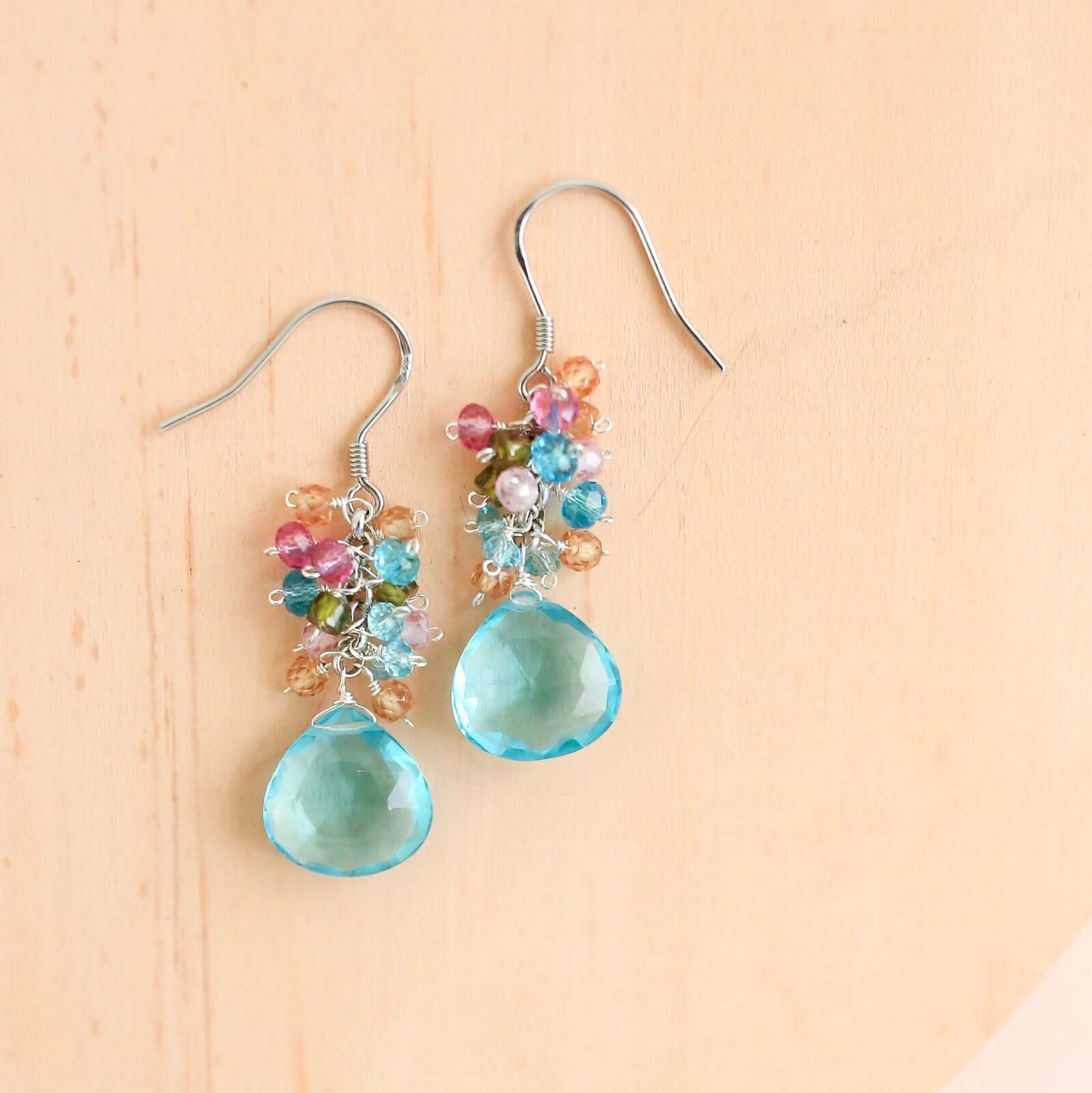 Aquamarine Blue Quartz Silver Drop Earrings