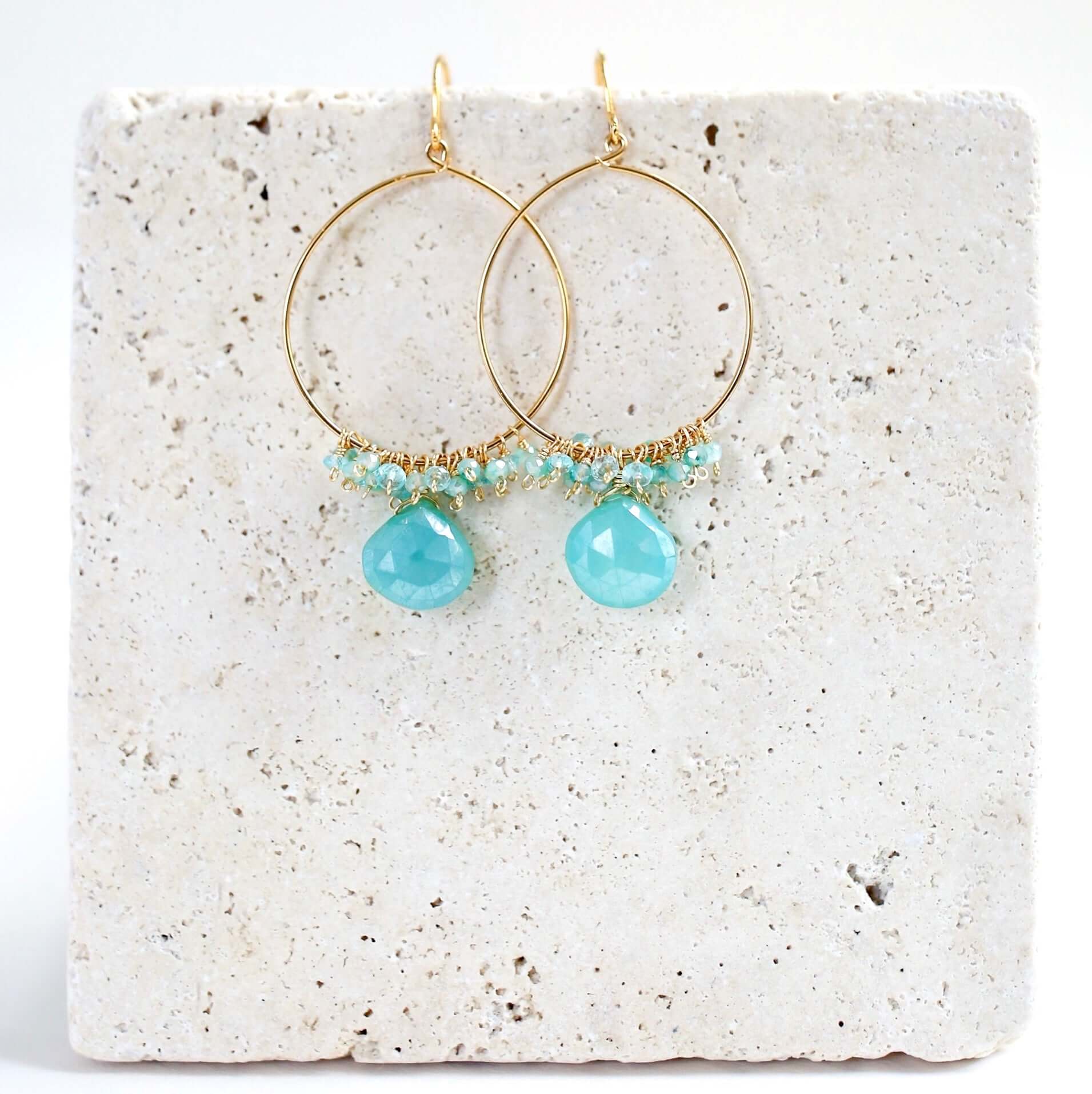 Swing Earrings featuring Mystic Aqua Chalcedony gemstones and French hooks for a touch of effortless elegance