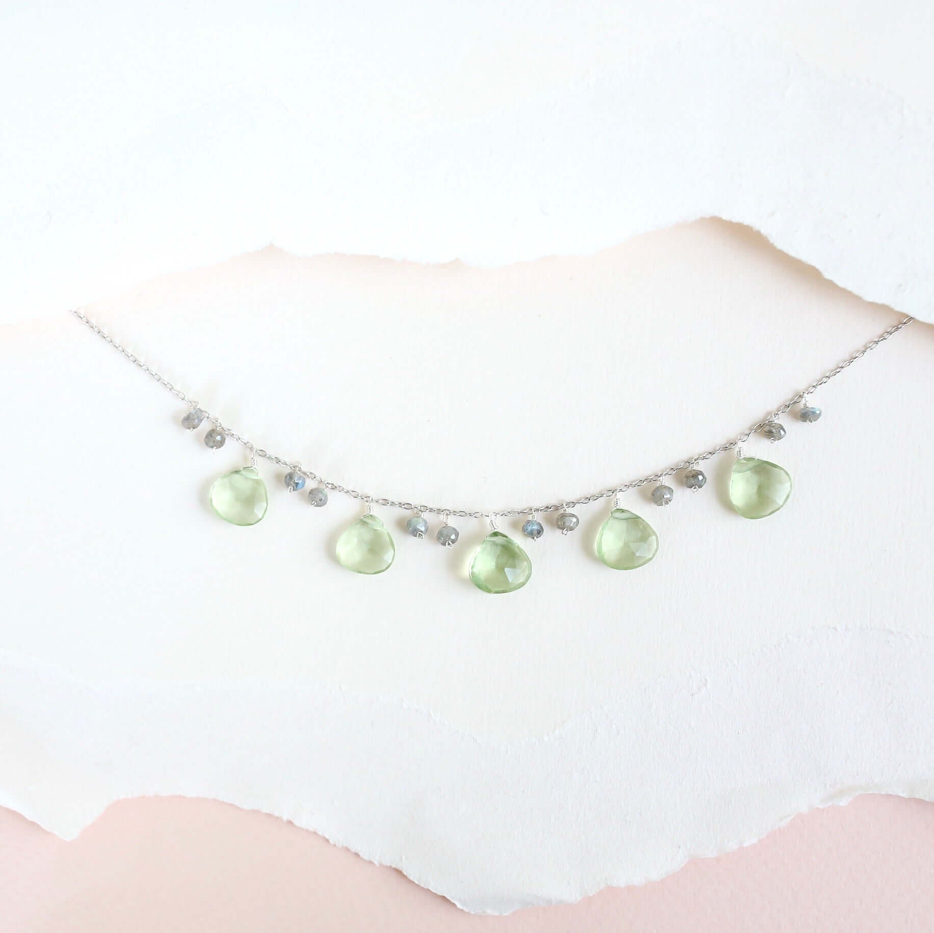 Sparkling Green Amethyst & Labradorite Gems on a Rhodium-Plated Necklace