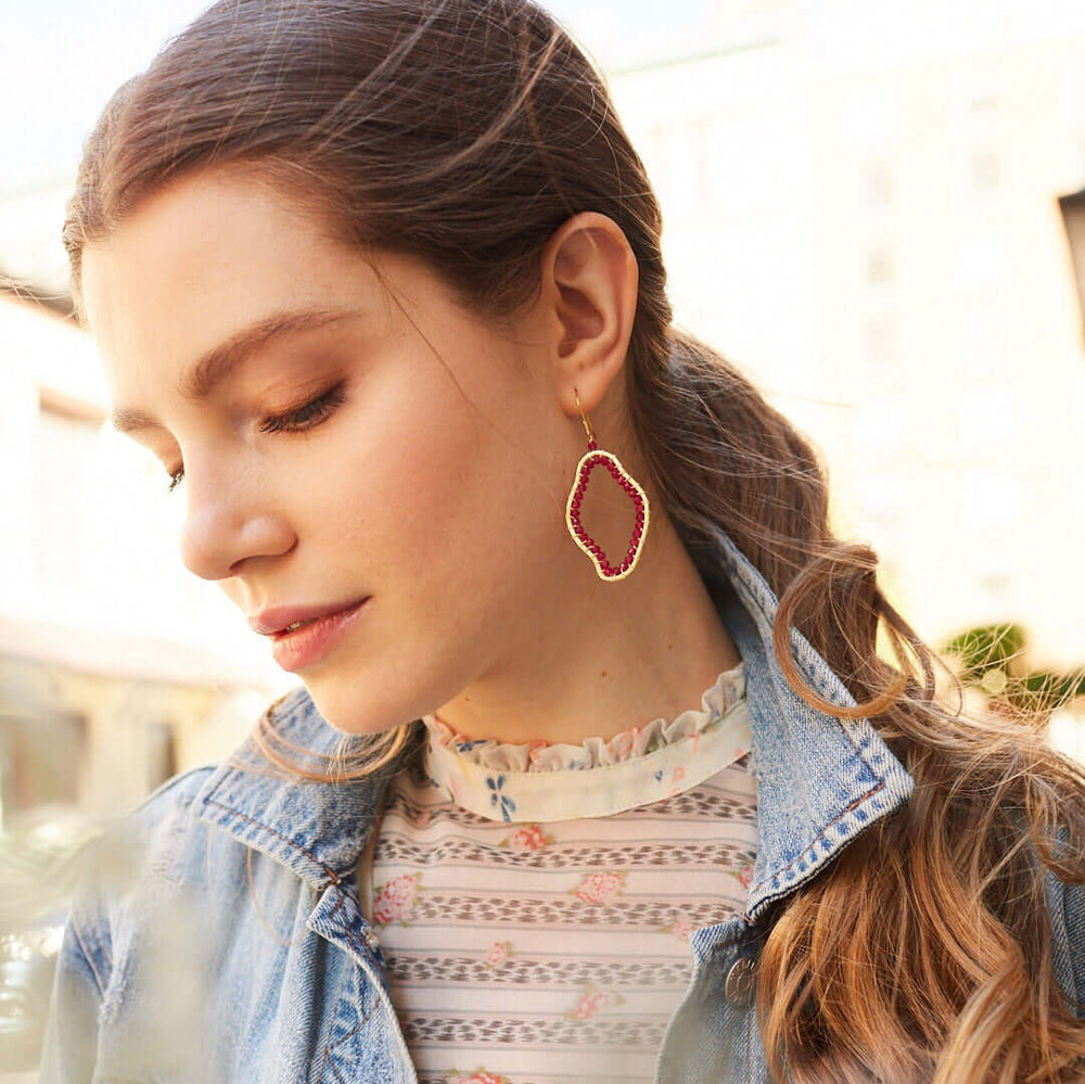 Amorphous shape Ruby Quartz gold Earrings Set
