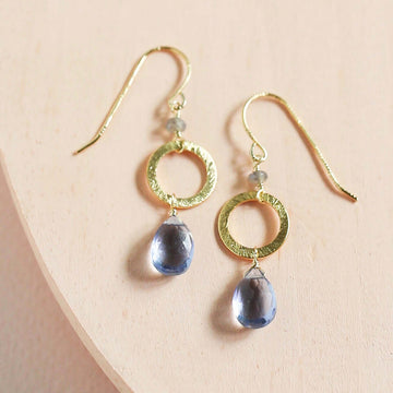 Handmade Gold-Plated Drop Earrings with Tanzanite Quartz 