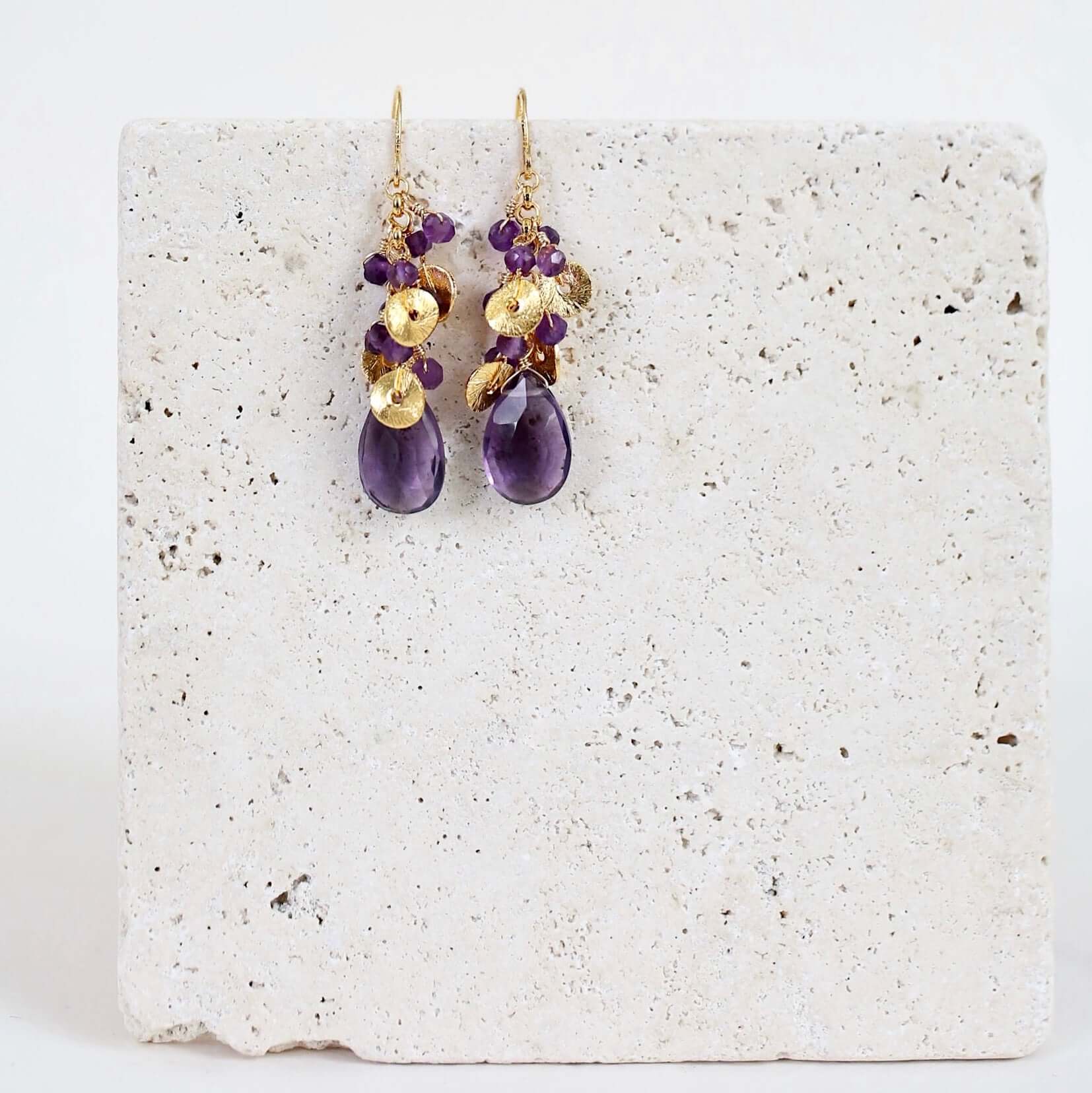 Purple Amethyst Gold Drop Earrings