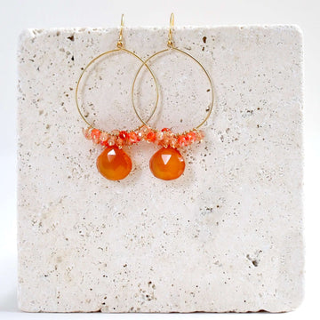 Swing Earrings with Dark Orange Chalcedony Gemstones in 14k Gold Plated Silver
