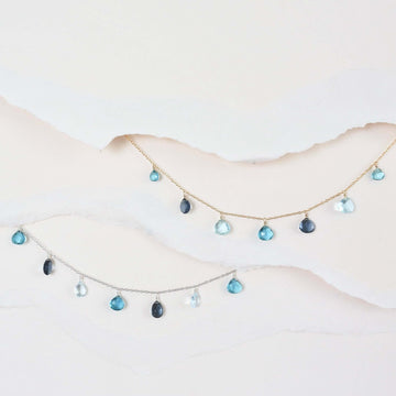 Delicate Aquamarine, Iolite, and Aqua Blue Quartz Necklaces