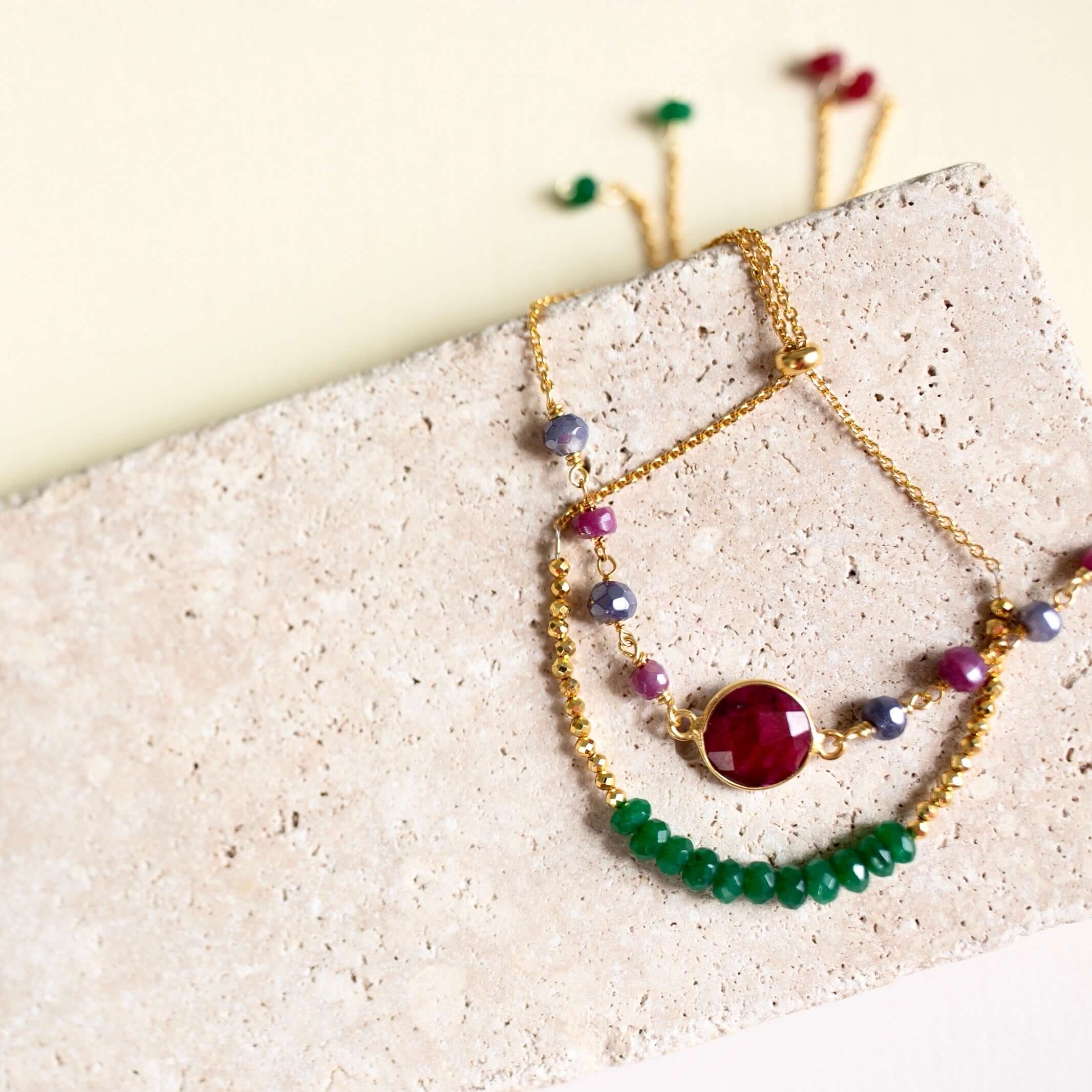 Gold-Plated Chain Bracelets Adorned with Authentic GemStones