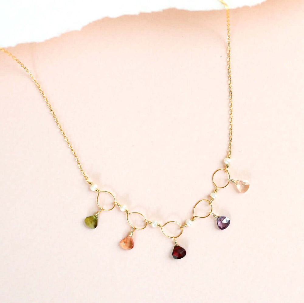 Adjustable Rainbow Gemstone Gold  Chain Necklace