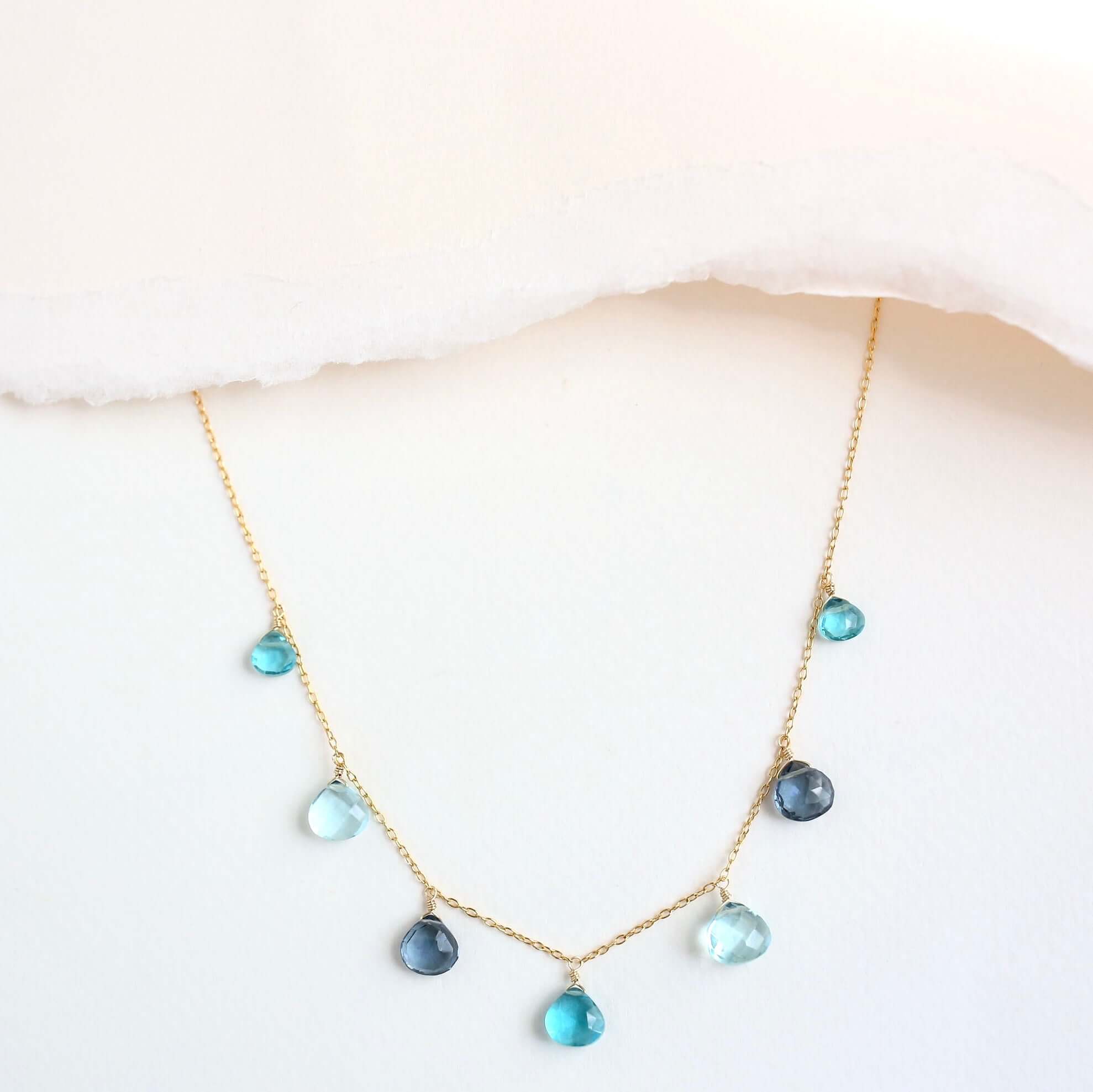 Aquamarine and Iolite Gold Gemstone Necklace