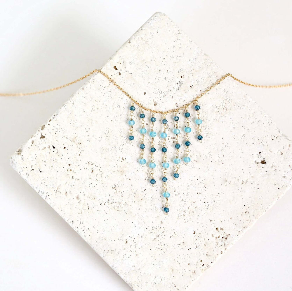 Blue Gemstone Gold Fringe Necklace