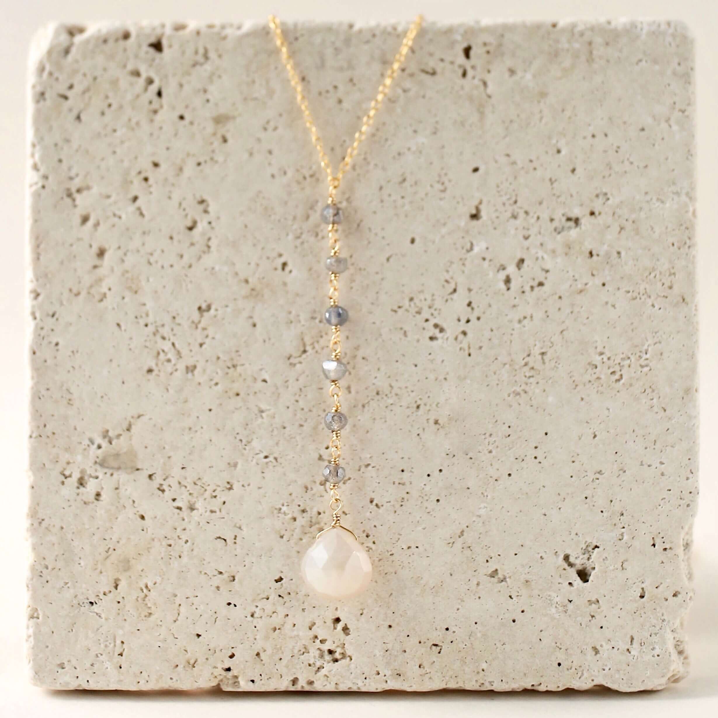 White Chalcedony gemstone Yoga pendant with  labrodite accent stones Necklace