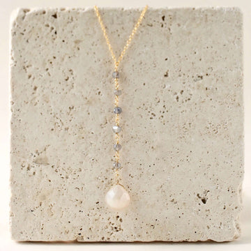 White Chalcedony gemstone Yoga pendant with  labrodite accent stones Necklace