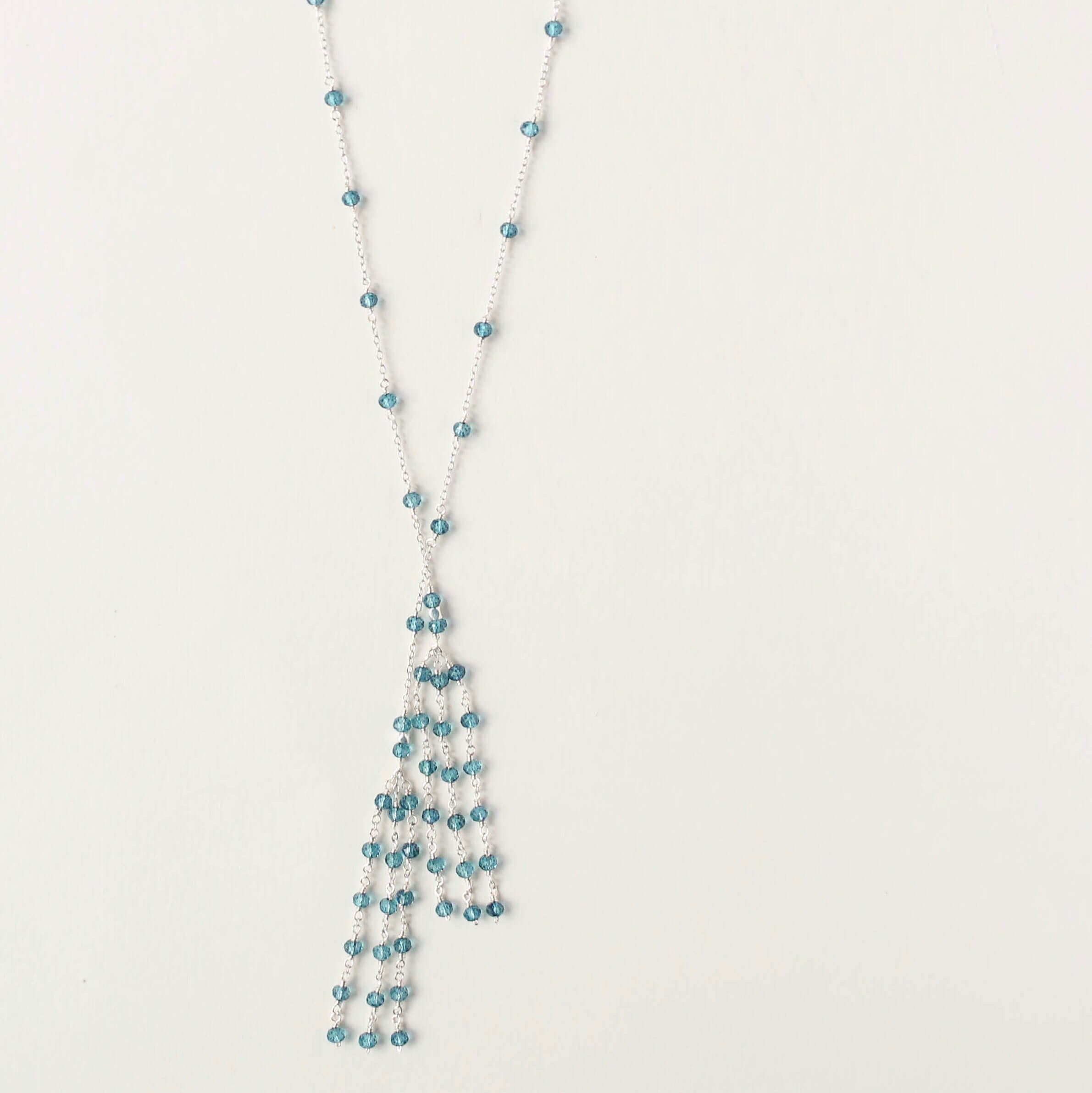 London Blue Quartz Tassel Necklace in Fine Italian Silver