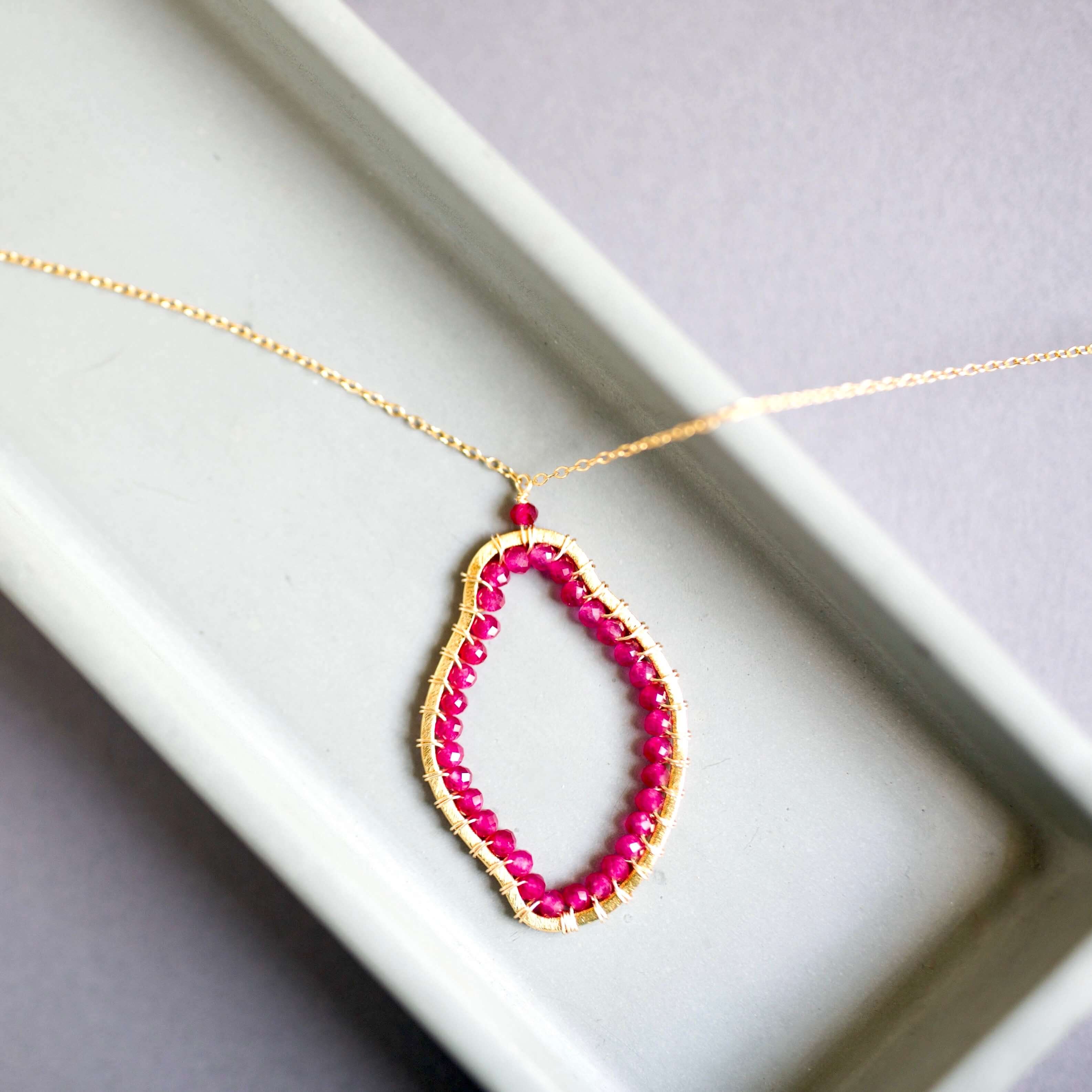 Amorphous shape Ruby Quartz gold pendant Necklace 