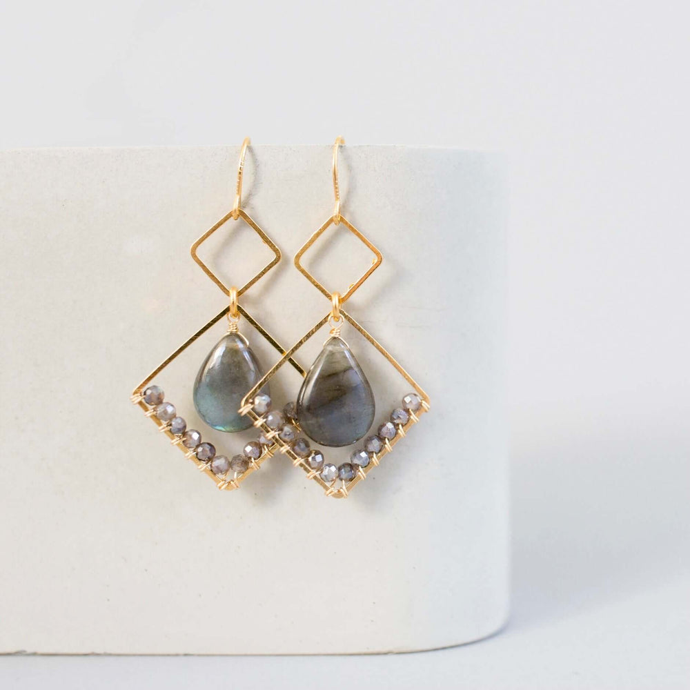 Smooth 'flash' labradorite gemstones Gold Geometric Earrings