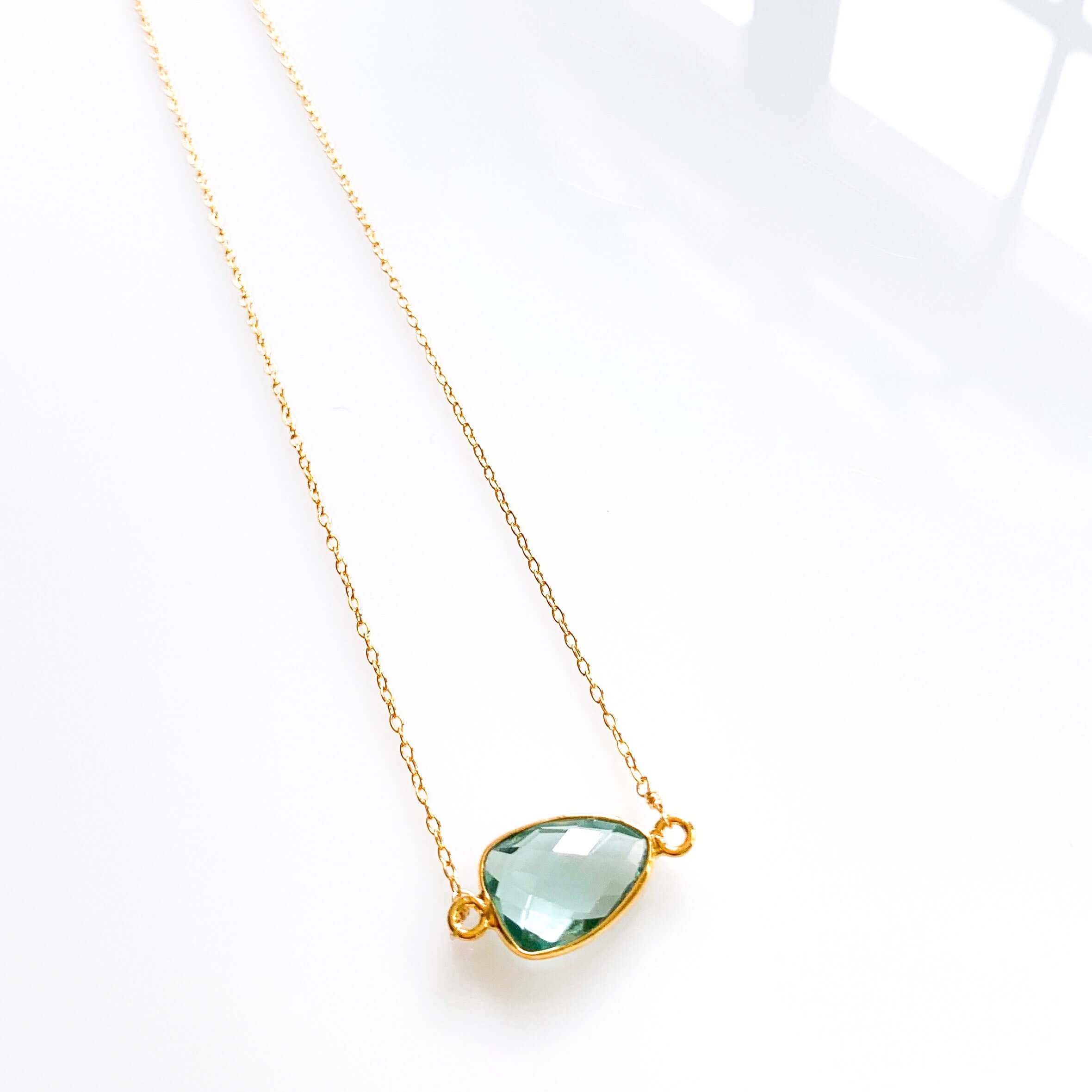 Minimalist Gold Necklaces with Bezel-Set Green Amethyst Stone